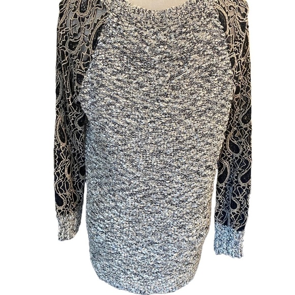 ANTHROPOLOGIE Escio Tunic Marbled Gray Black Top Lace Sleeves Size Large New - Picture 2 of 8